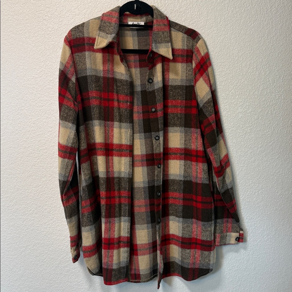 Women's Plaid Utility Jacket - Red and Brown